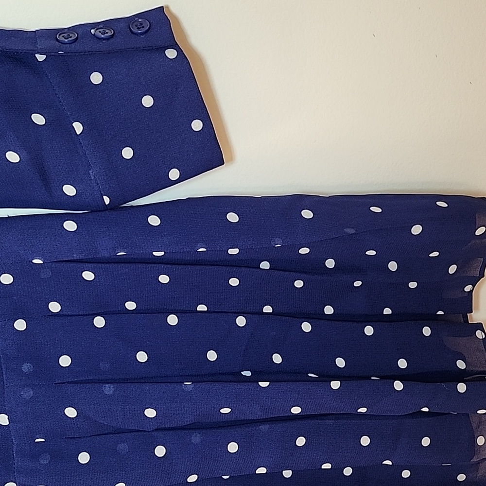 Reformation Tamia Mini dress navy Danube polkadot pattern black collar Sz 0 - Picture 14 of 16